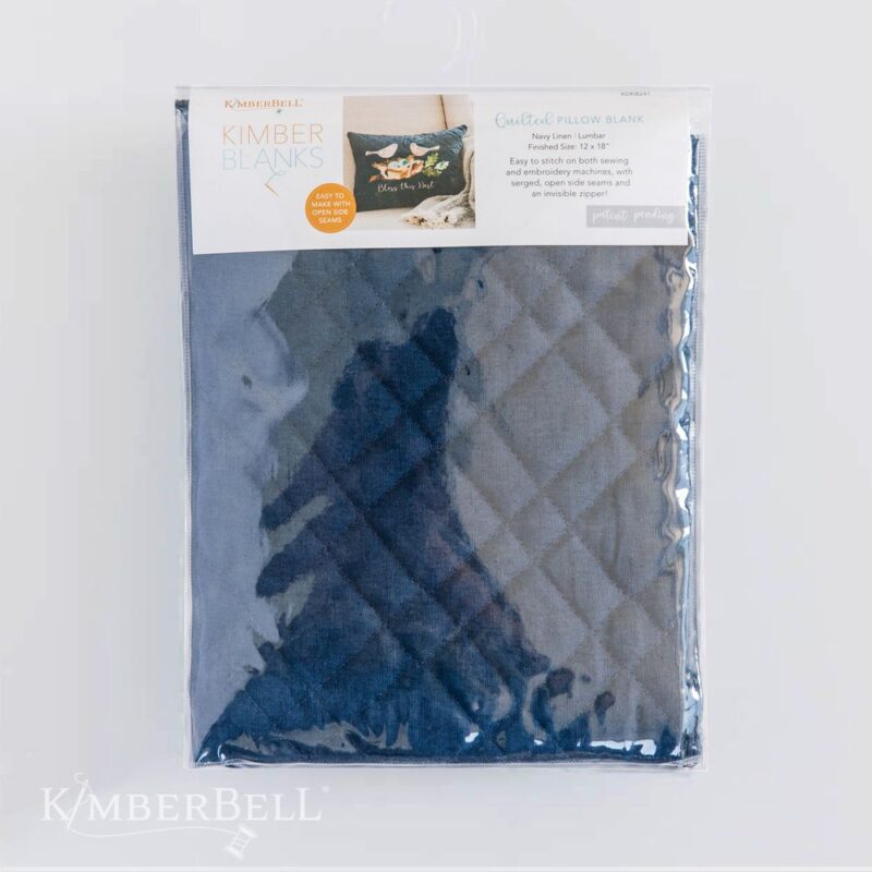 KimberBell Quilted Pillow Cover Blank, Lumbar, 12 x 18″ Navy Linen