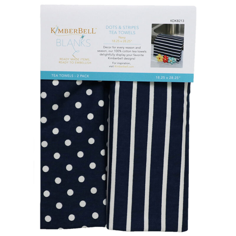 KimberBell Dot and Stripes Tea Towel, Navy