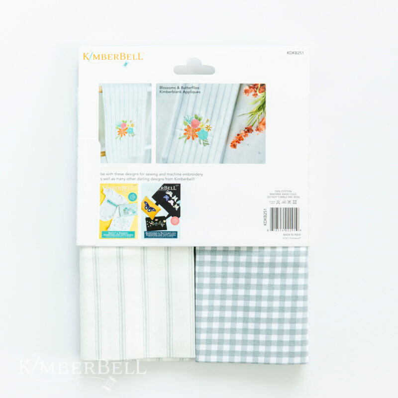 KimberBell Gingham and Pinstripe Tea Towel Set, Grey and Cream