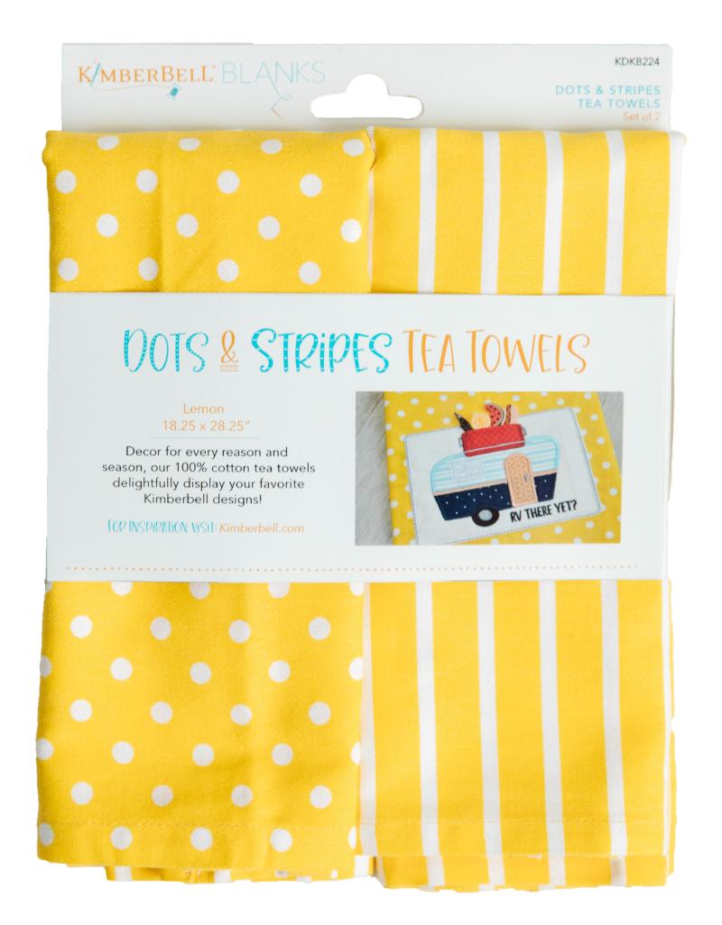 KimberBell Dots and Stripes Tea Towel Set, Lemon