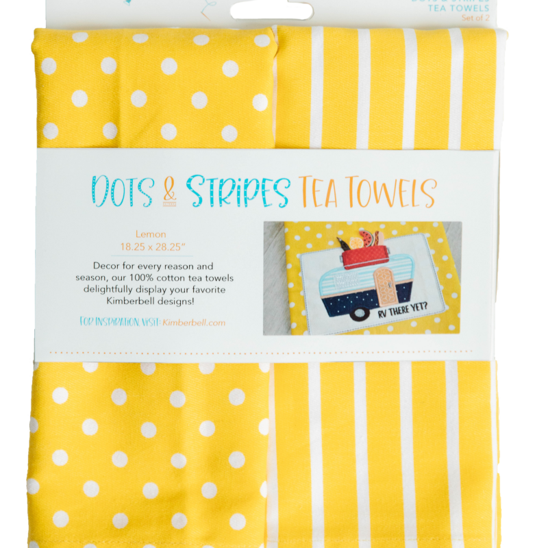 KimberBell Dots and Stripes Tea Towel Set, Lemon