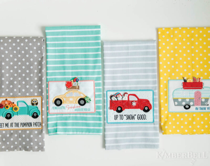 KimberBell Dots and Stripes Tea Towel Set, Lemon - Image 3