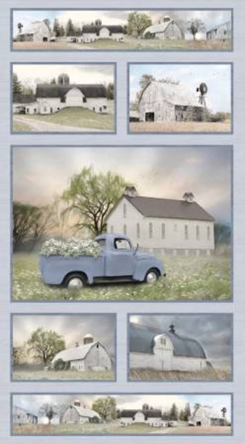 Benartex - Grey American Barns Panel