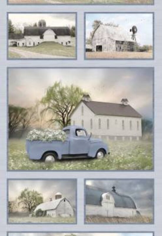 Benartex - Grey American Barns Panel