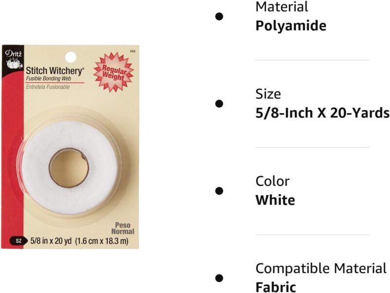 Dritz 222 STITCH WITCHERY FUSIBLE BONDING WEB - WHITE - 5/8" X 20 Yds - Image 6