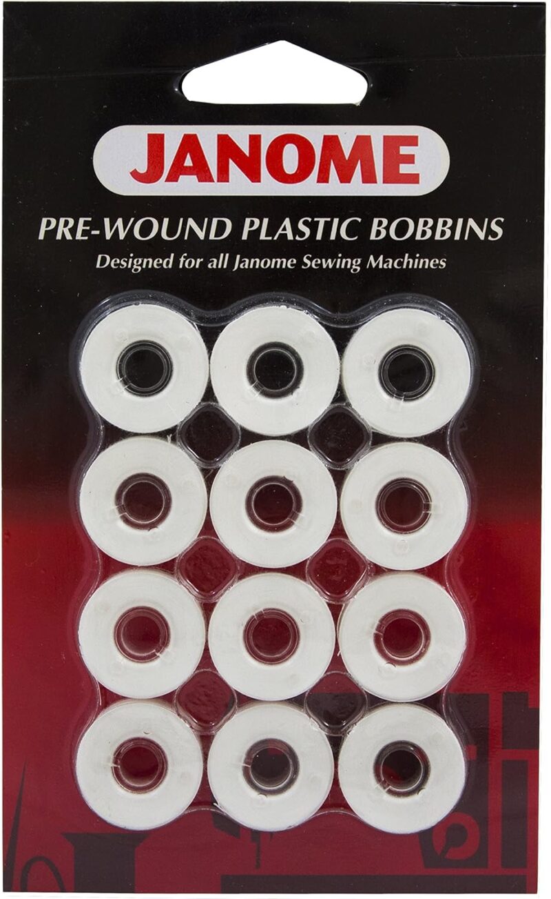 Janome White Pre-wound Plastic Bobbins 12pk