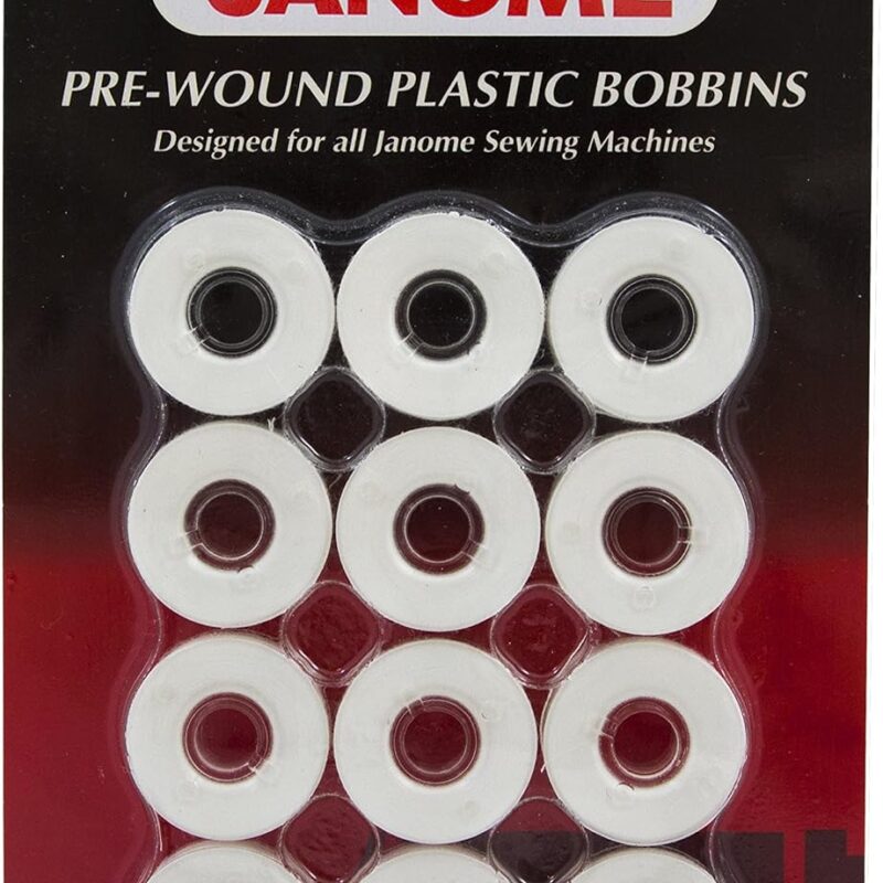 Janome White Pre-wound Plastic Bobbins 12pk
