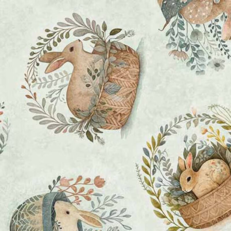 Quilting Treasures Cotton Tails Rabbit & Basket Toss Sage