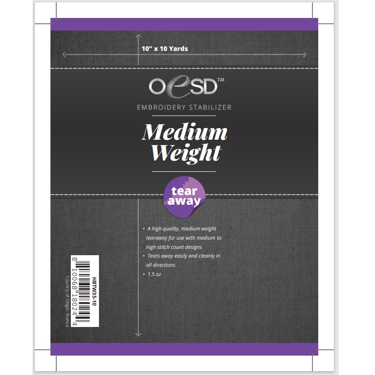 OESD Medium Weight Tear Away 10"x10yds
