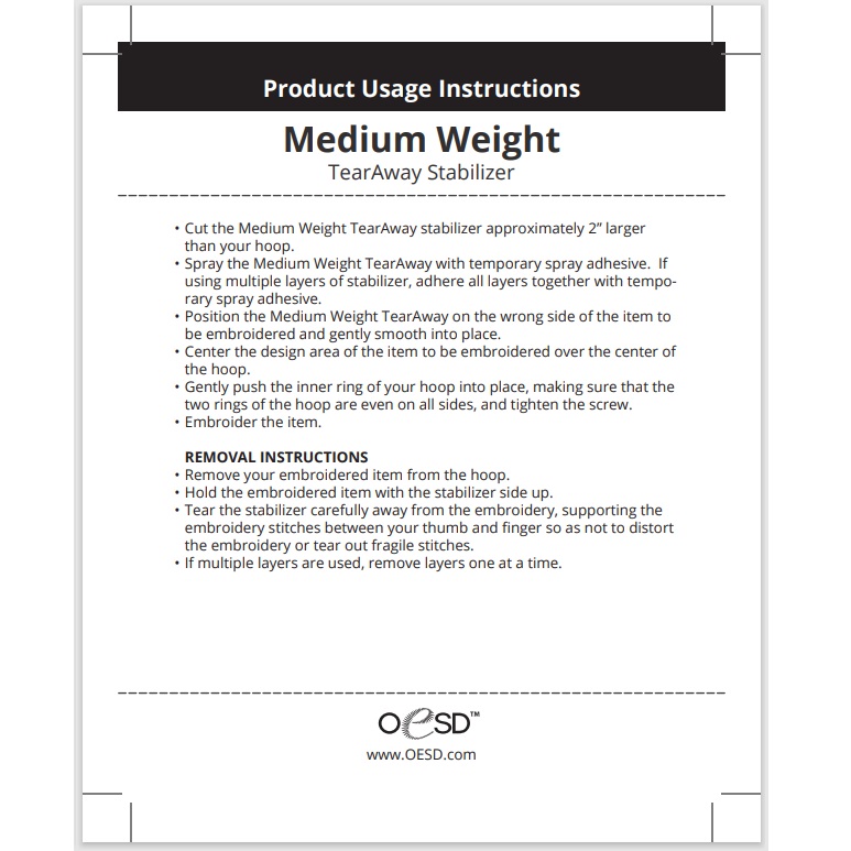 OESD Medium Weight Tear Away 10"x10yds - Image 2