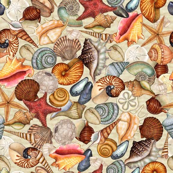 QT Endless Blues Sea Turtles Packed SeaShells Cream