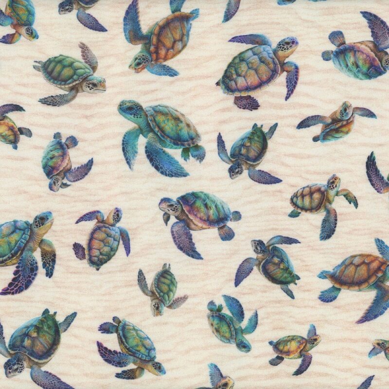 QT Endless Blues Sea Turtles Tossed Cream - Image 3
