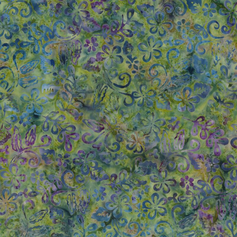 Wilmington Batiks Mystic Vineyard Green/Purple Plumeria Batik #1400-22278-764