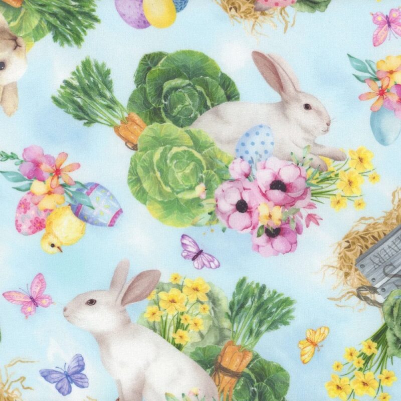 Benartex Cottontail Farms Garden Blue