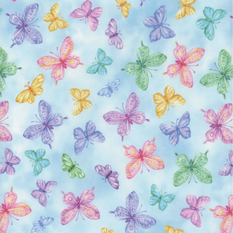 Benartex Cottontail Farm Springtime Butterflies Blue
