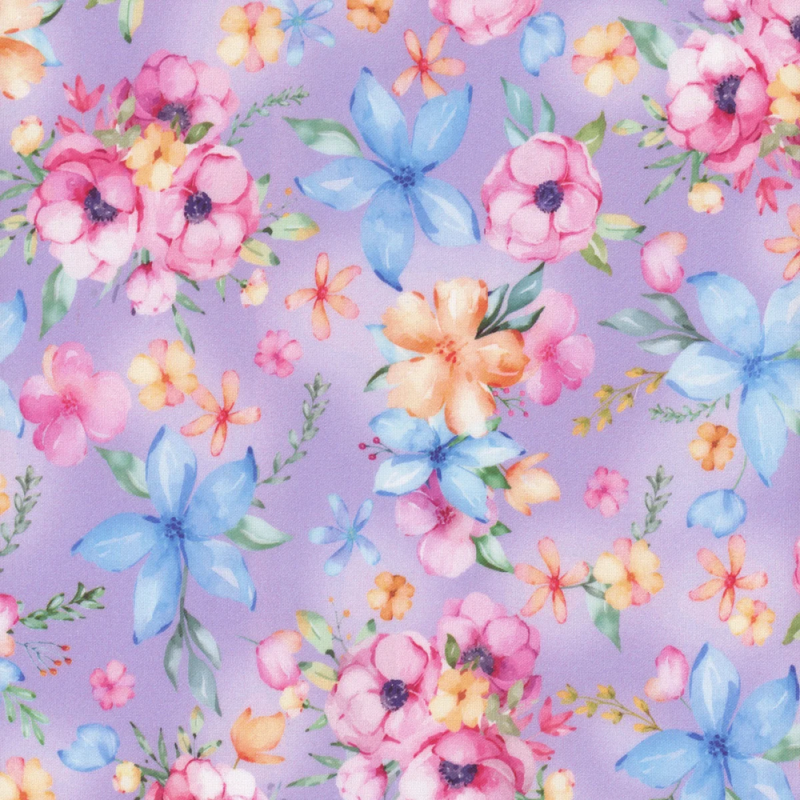 Benartex Cottontail Flower Garden Purple