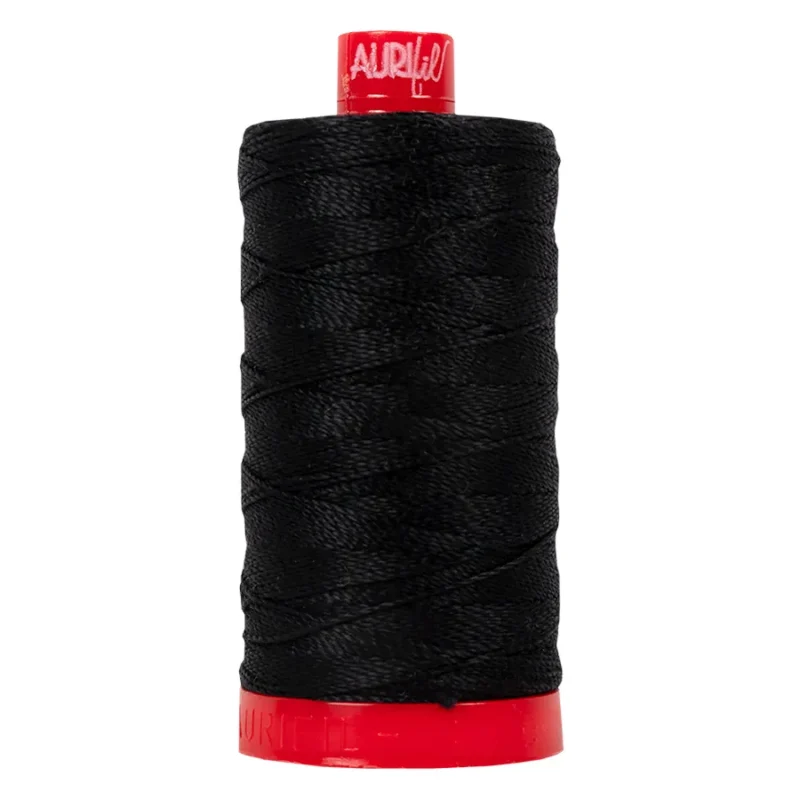 12wt Aurifil Black 100% Cotton Thread